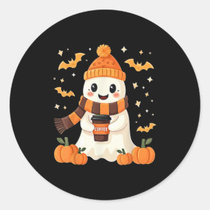 Ghost Drinking Coffee Halloween Cute Ghost Ice Cof Classic Round Sticker