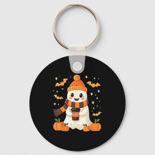 Ghost Drinking Coffee Halloween Cute Ghost Ice Cof Keychain