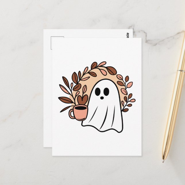 Ghost drinking coffee postcard (Front/Back In Situ)
