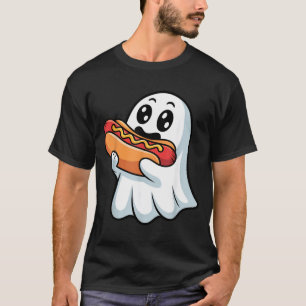 Ghost Eating Hot Dog Funny Halloween Hot Dog Lover T-Shirt
