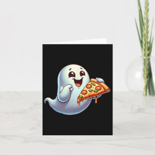 Ghost Eating Pizza Halloween Men Women Kids  Card