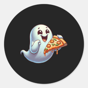 Ghost Eating Pizza Halloween Men Women Kids  Classic Round Sticker