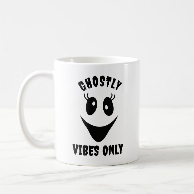 Ghost Face Ghostly Vibes Only Custom Halloween Coffee Mug (Left)