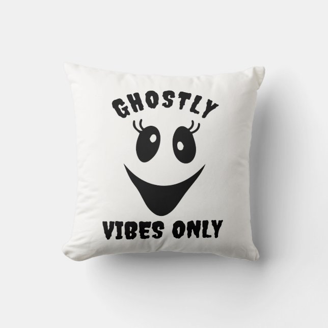 Ghost Face Ghostly Vibes Only Custom Halloween Throw Pillow (Front)