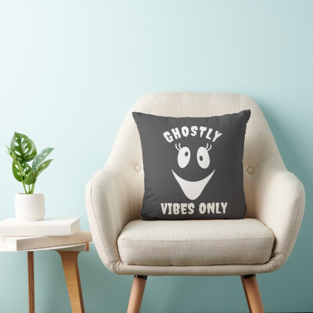 Ghost Face Ghostly Vibes Only Custom Halloween Throw Pillow (Chair)