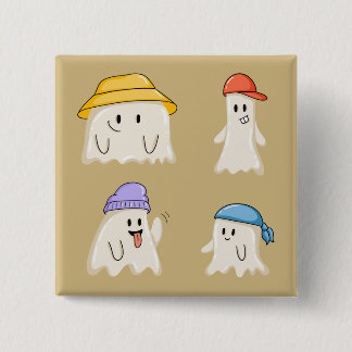 Ghost Friends Wearing Colourful Hats 2 Inch Square Button
