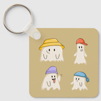 Ghost Friends Wearing Colourful Hats Keychain