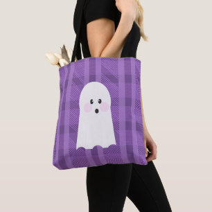 Ghost Ghoul Purple Plaid Halloween   Tote Bag