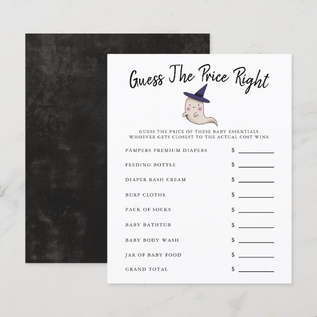 Ghost Girl Baby Shower Guess The Price (Front/Back)