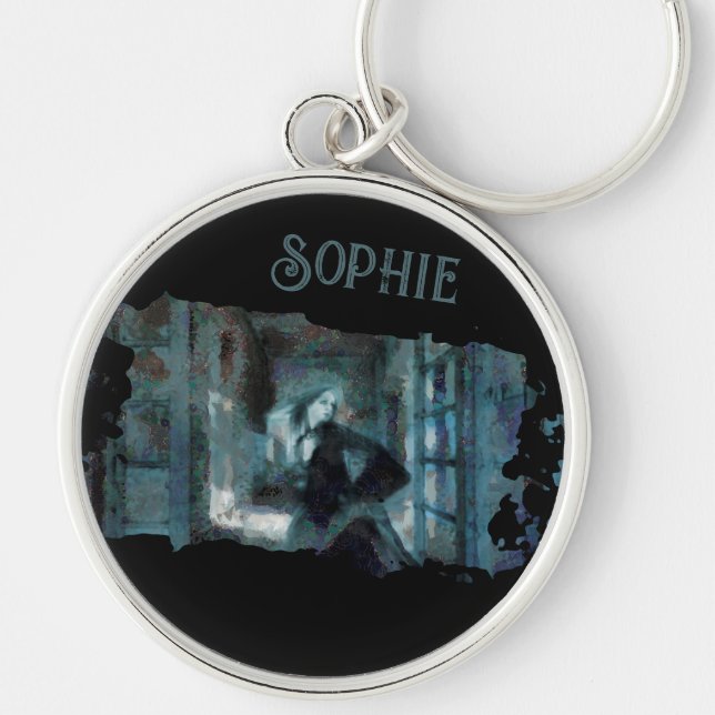 Ghost Girl in Blue – Haunting Surreal Art Keychain (Front)