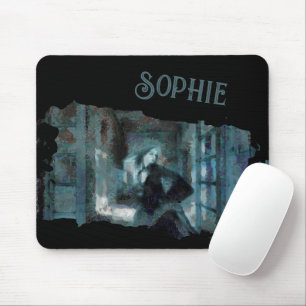 Ghost Girl in Blue – Haunting Surreal Art Mouse Pad