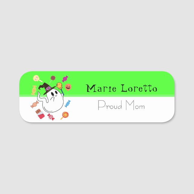 Ghost Green Kids Halloween Name Tag (Front)