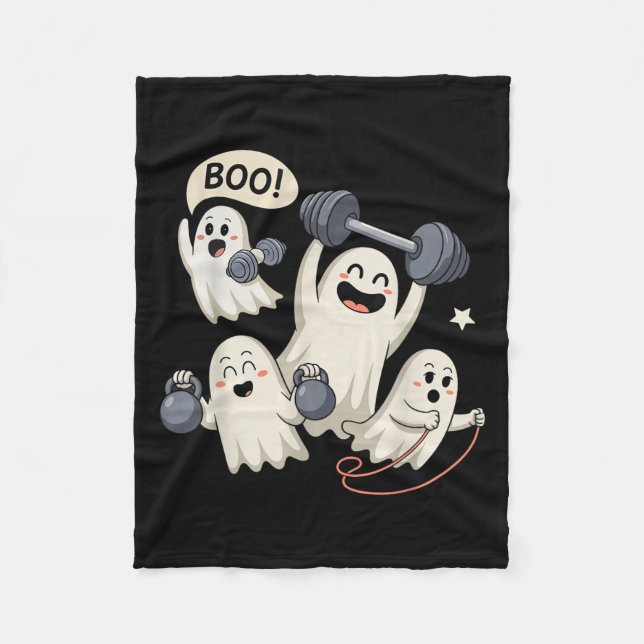 Ghost Gym Halloween Workout Fitness Weightlifting  Fleece Blanket (Front)