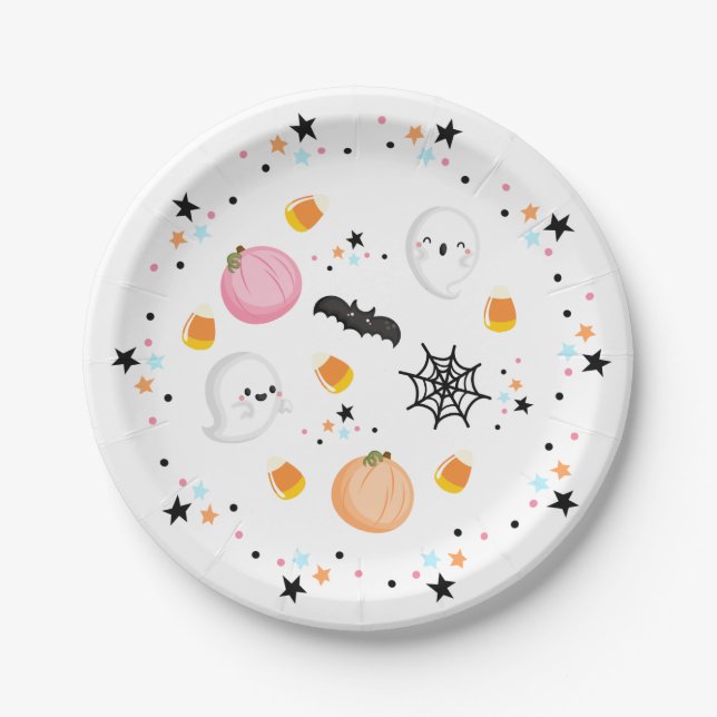 Ghost Halloween Birthday Pink Spooktacular  Paper Plate (Front)