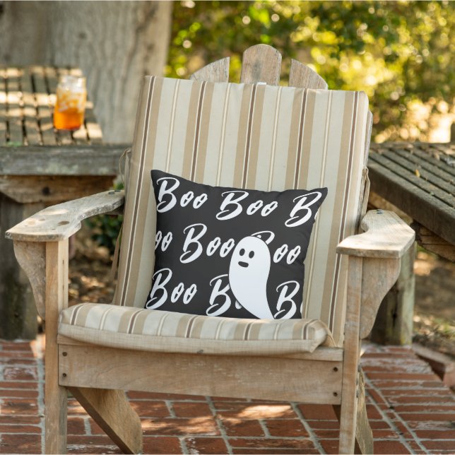 Ghost Halloween Black and White boo text pattern Outdoor Pillow (Chair)