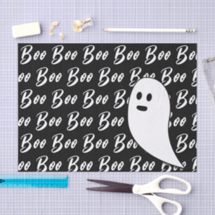 Ghost Halloween Black and White boo text pattern Tissue Paper