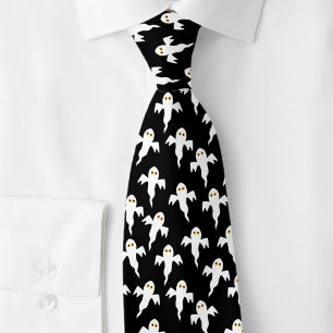 Ghost Halloween Black and White Tie