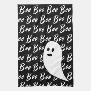 Ghost Halloween black white boo Kitchen Towel