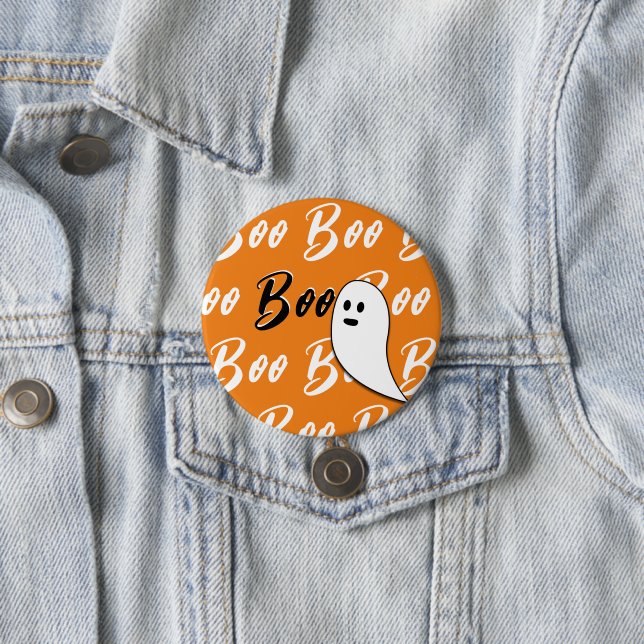 Ghost Halloween black white orange boo 3 Inch Round Button (In Situ)