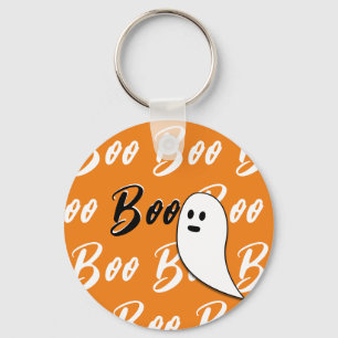 Ghost Halloween black white orange boo Keychain