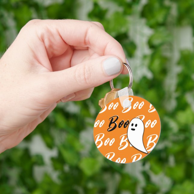 Ghost Halloween black white orange boo Keychain (Hand)