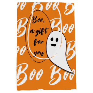 Ghost Halloween black white orange boo Medium Gift Bag