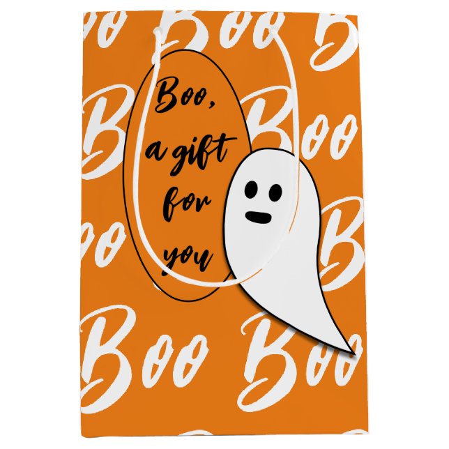Ghost Halloween black white orange boo Medium Gift Bag (Front)