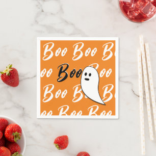 Ghost Halloween black white orange boo Napkin