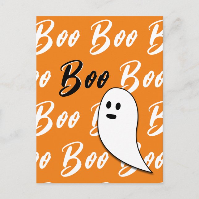 Ghost Halloween black white orange boo Postcard (Front)
