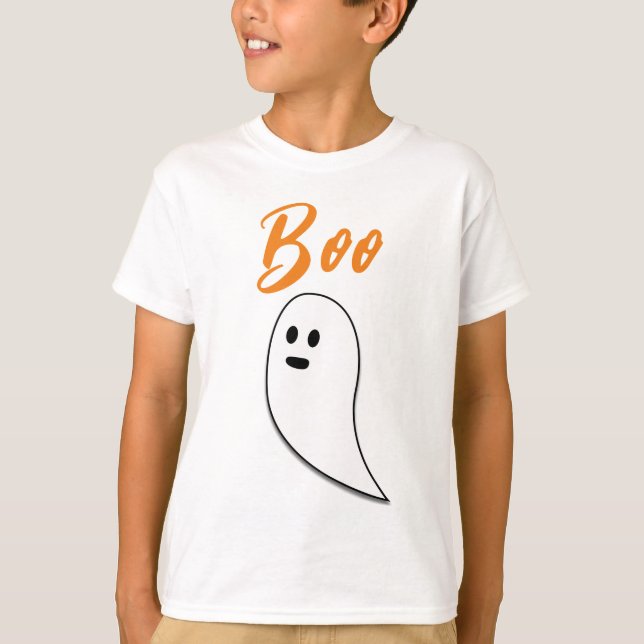 Ghost Halloween black white orange boo T-Shirt (Front)
