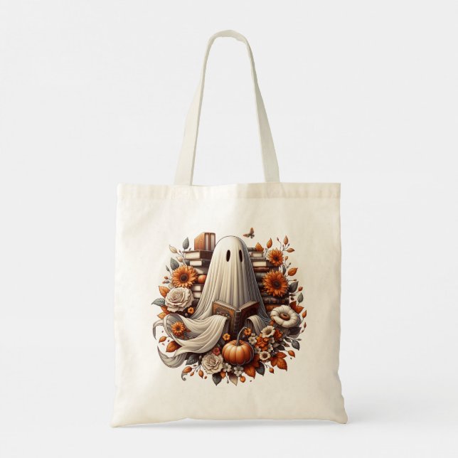 Ghost Halloween Book Tote Bag, Bookish Gifts  Bag (Back)