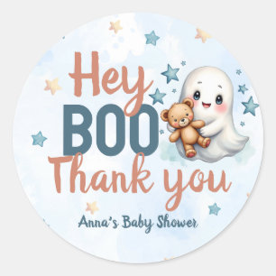 Ghost Halloween Boy Baby Shower Custom Thank You Classic Round Sticker