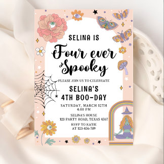 Ghost Halloween Four Ever Spooky 4th Birthday Invitation