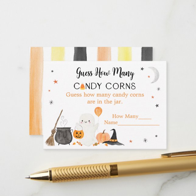 Ghost Halloween Guess How Many Candy Corns Game Enclosure Card (Front/Back In Situ)