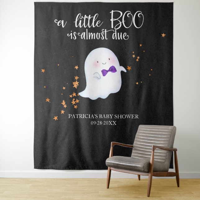Ghost Halloween Little Boo Baby Shower Backdrop Tapestry (In Situ)