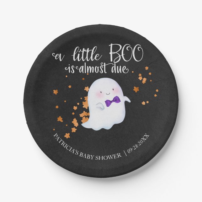 Ghost Halloween Little Boo Boy Baby Shower Paper Plate (Front)