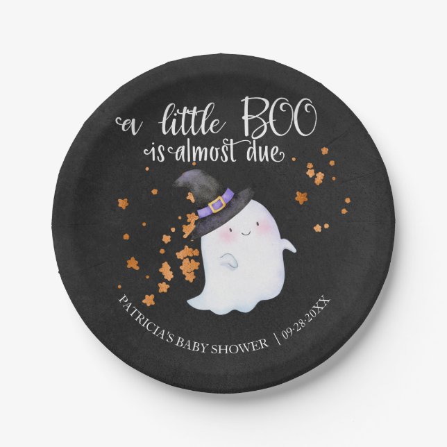 Ghost Halloween Little Boo Girl Baby Shower Paper Plate (Front)