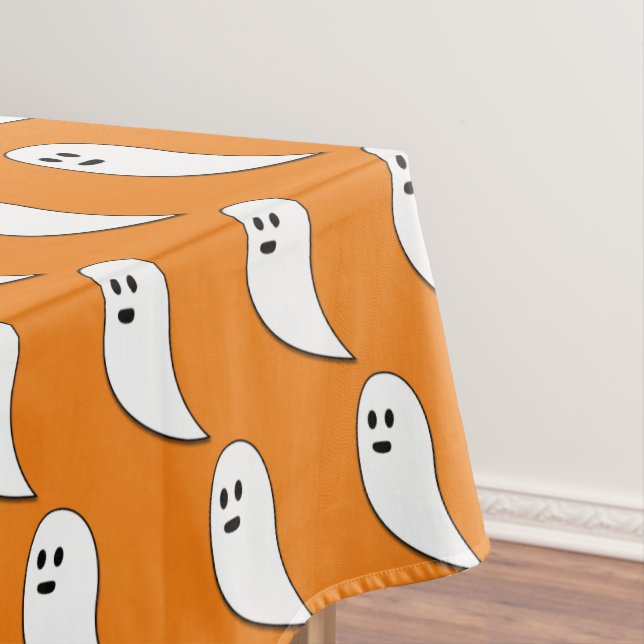 Ghost Halloween orange white cute pattern Tablecloth (In Situ)