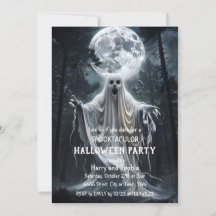 Ghost Halloween Party Invitation Haunted Moon Goth