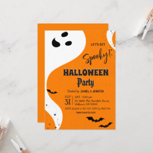 Ghost Halloween Party Let's Get Spooky Orange Bat Invitation