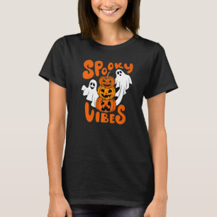 Ghost Halloween Pumpkin Face Spooky Vibes Hallowe T-Shirt