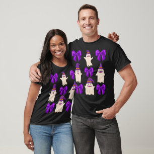 Ghost Halloween Purple croquette bow fall fun T-Shirt