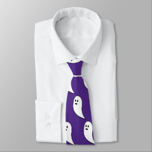 Ghost Halloween purple white cute pattern Tie