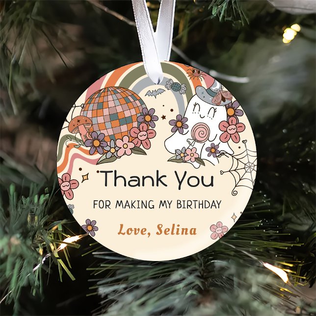 Ghost Halloween Retro Groovy Birthday  Classic Round Sticker (Creator Uploaded)