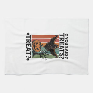 Ghost Halloween Shirt with Spooky Treat Pun and Pu Kitchen Towel