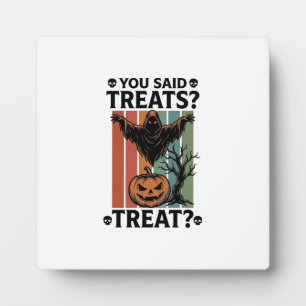 Ghost Halloween Shirt with Spooky Treat Pun and Pu Plaque