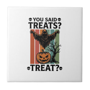 Ghost Halloween Shirt with Spooky Treat Pun and Pu Tile