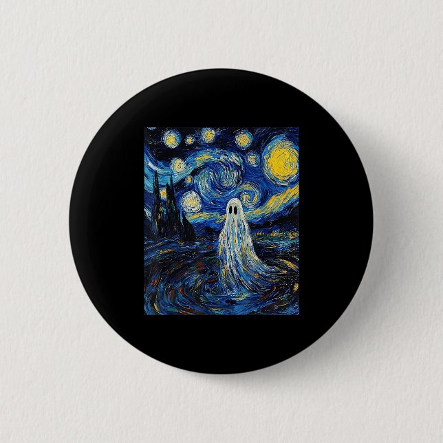 Ghost Halloween - Van Gogh Style - Starry Night  2 Inch Round Button (Front)