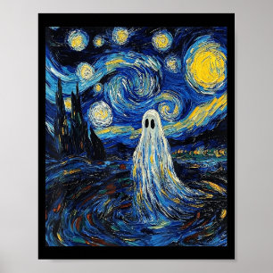 Ghost Halloween - Van Gogh Style - Starry Night  Poster