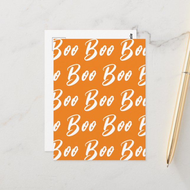 Ghost Halloween white orange boo text pattern Postcard (Front/Back In Situ)